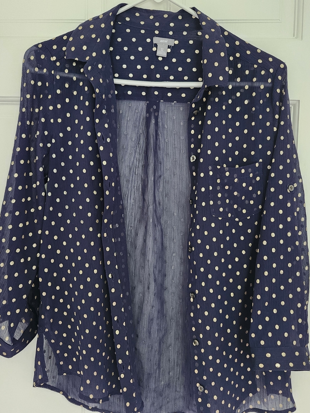NWOT Small Aerie Navy Polka Dot Button-Down Shirt